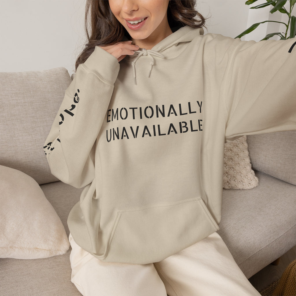 Emotionally Unavailable Hoodie — "Currently Accepting Coffee, Not Conversations" Graphic Hoodie