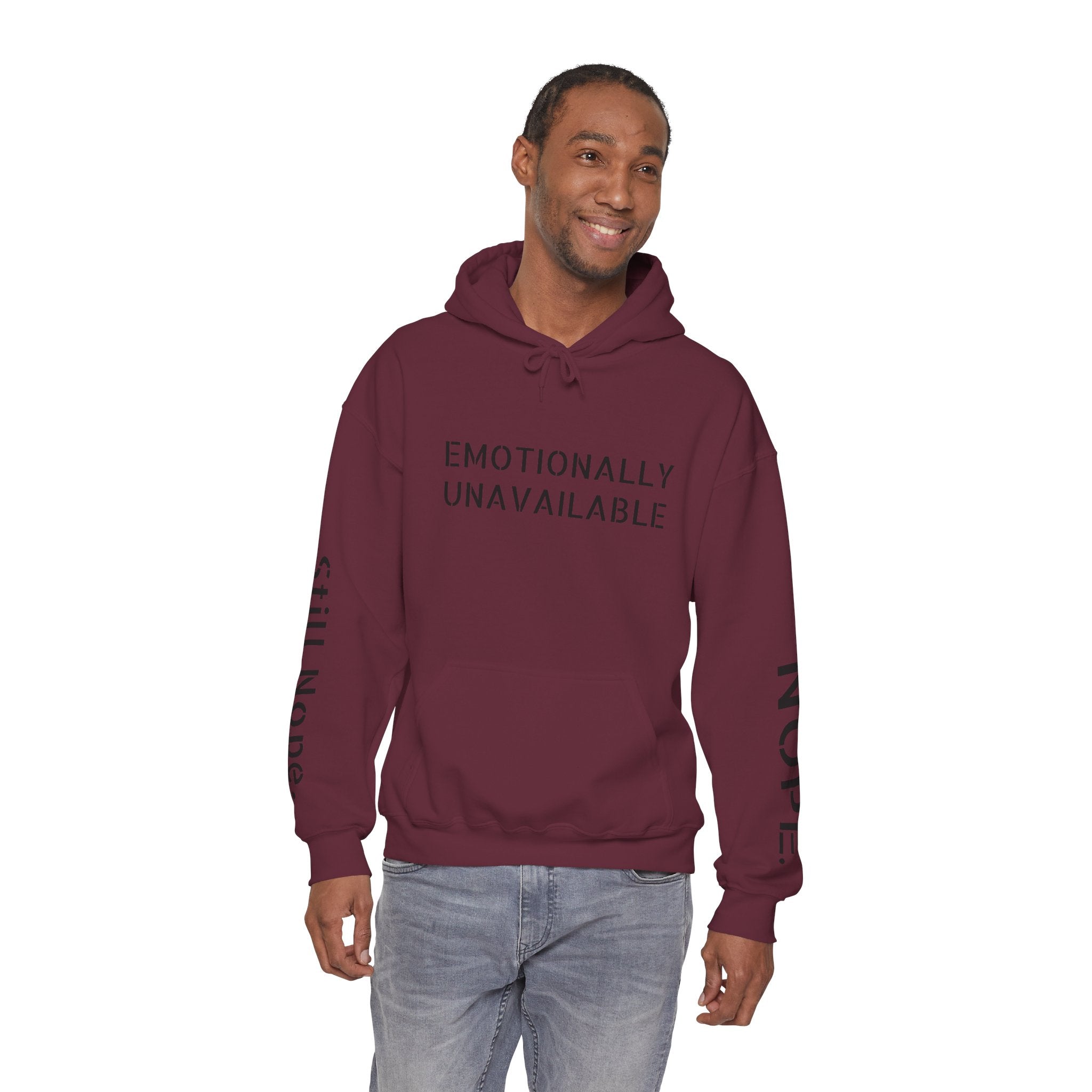Emotionally Unavailable Hoodie — "Currently Accepting Coffee, Not Conversations" Graphic Hoodie