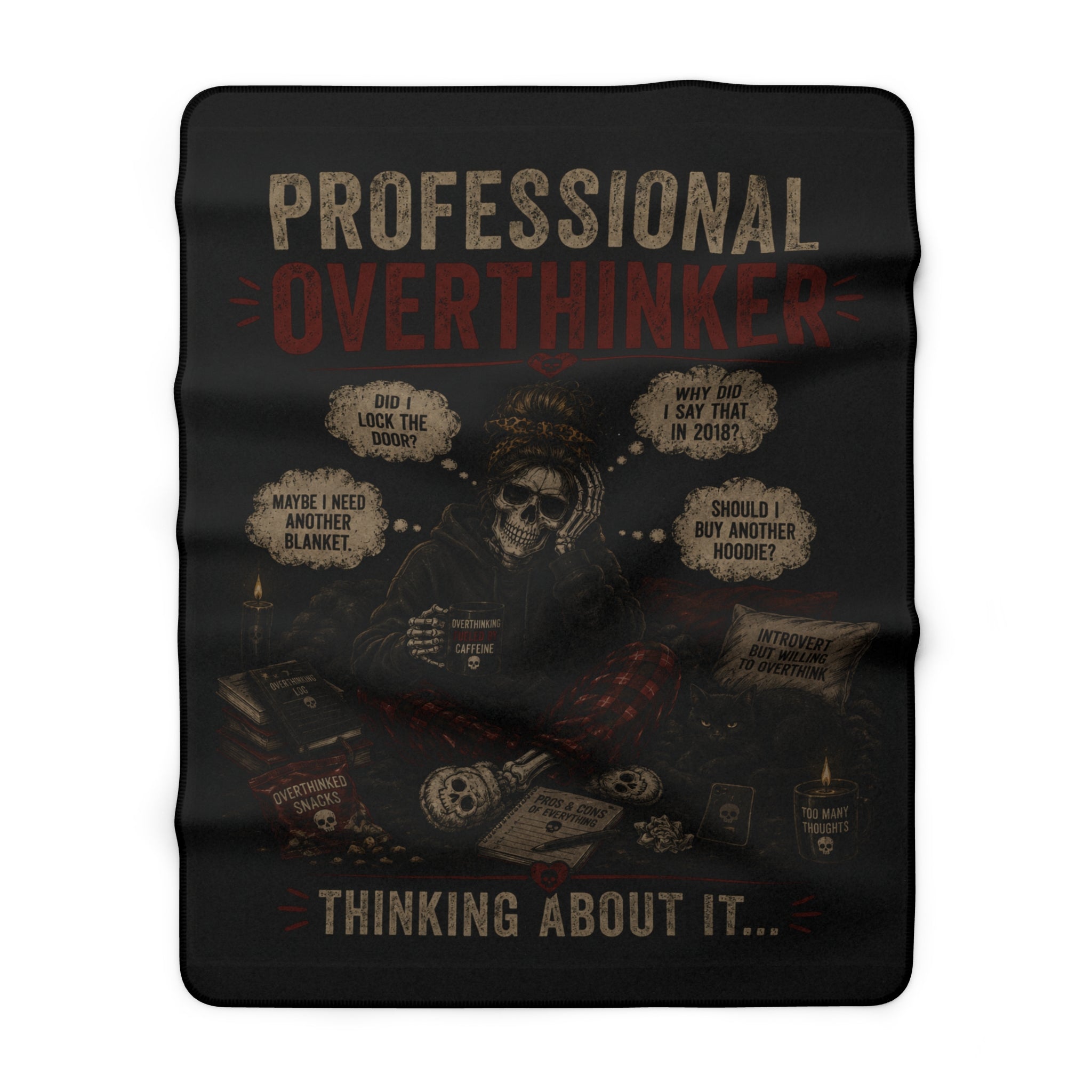 Sherpa Blanket — Professional Overthinker Vintage Skull Design