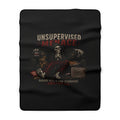 Sherpa Fleece Blanket — "Unsupervised Menace" Skeleton Lounge Throw (Cozy Gothic Gift)