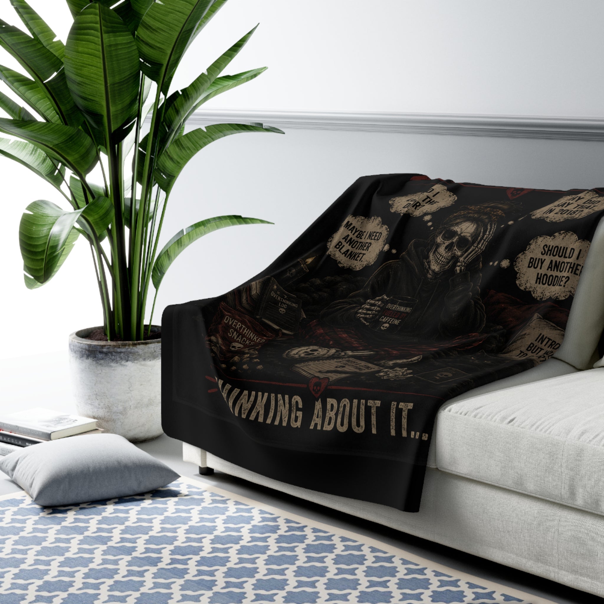 Sherpa Blanket — Professional Overthinker Vintage Skull Design