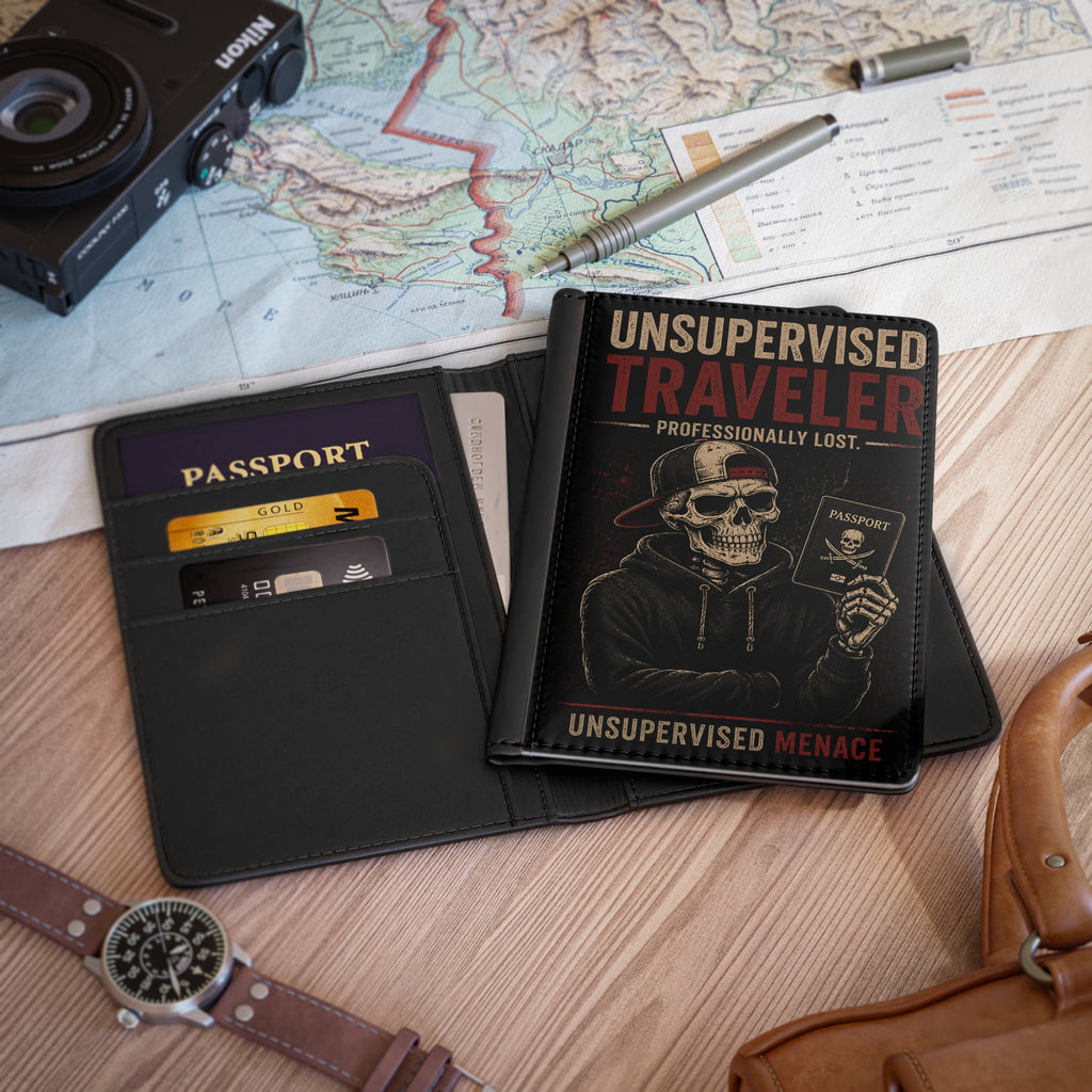 Unsupervised Traveler Passport Cover – Skull with Passport Travel Wallet
