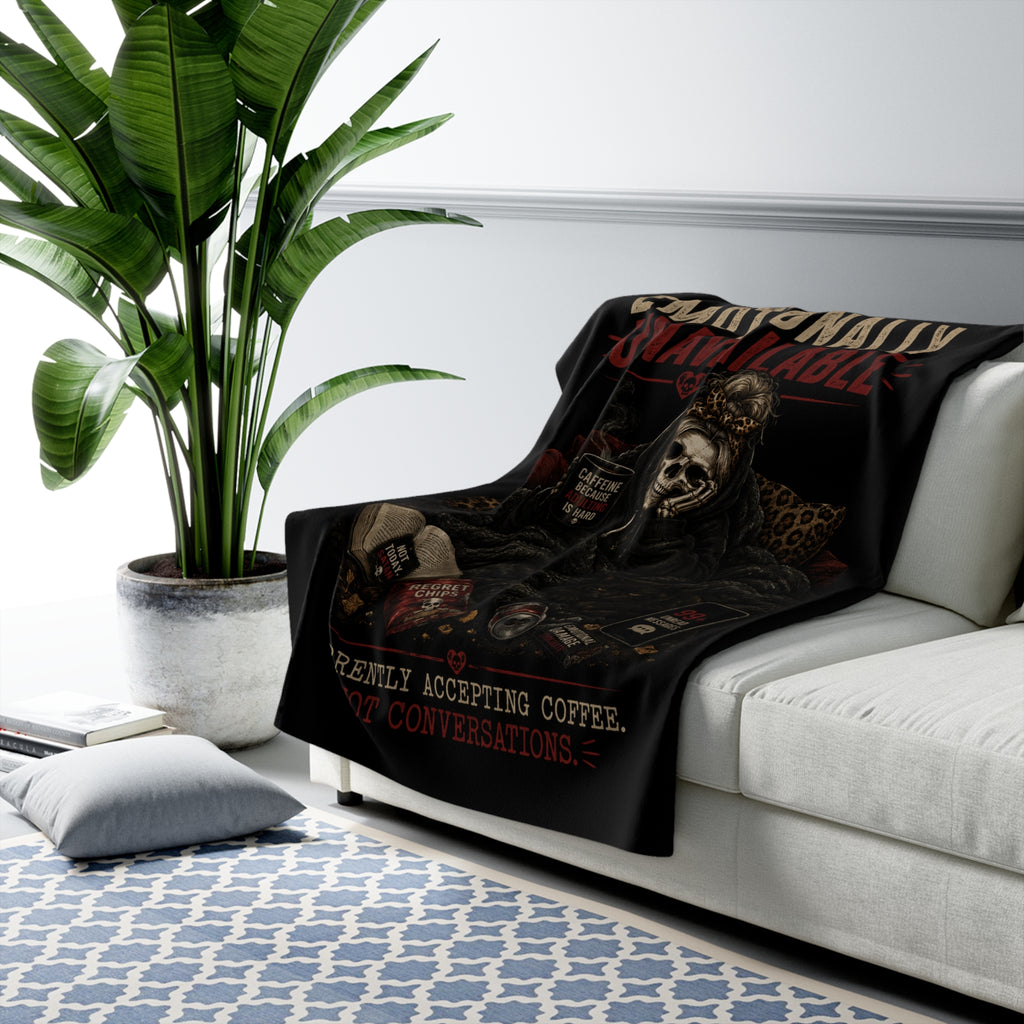 Sherpa Fleece Blanket — "Emotionally Unavailable" Skull Coffee Graphic Throw