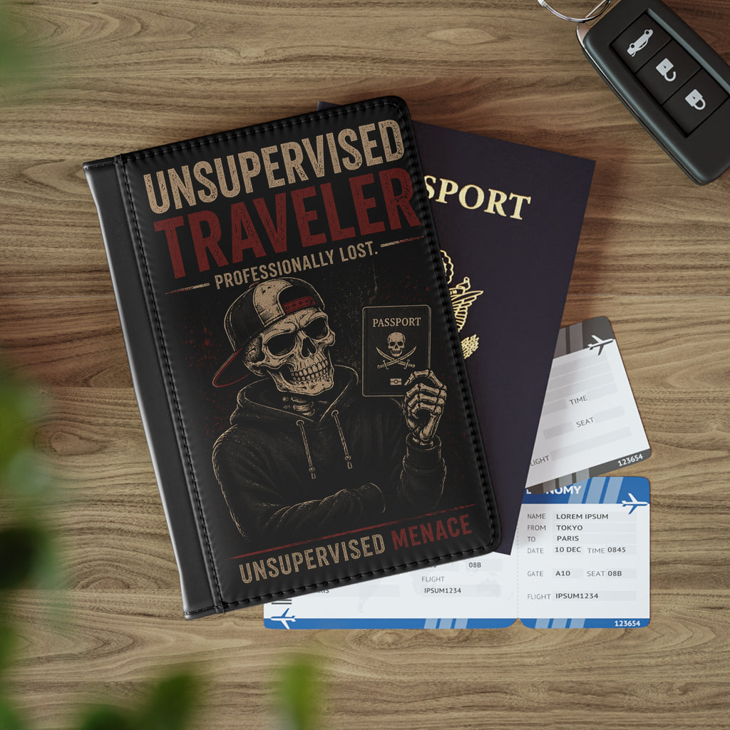 Unsupervised Traveler Passport Cover – Skull with Passport Travel Wallet